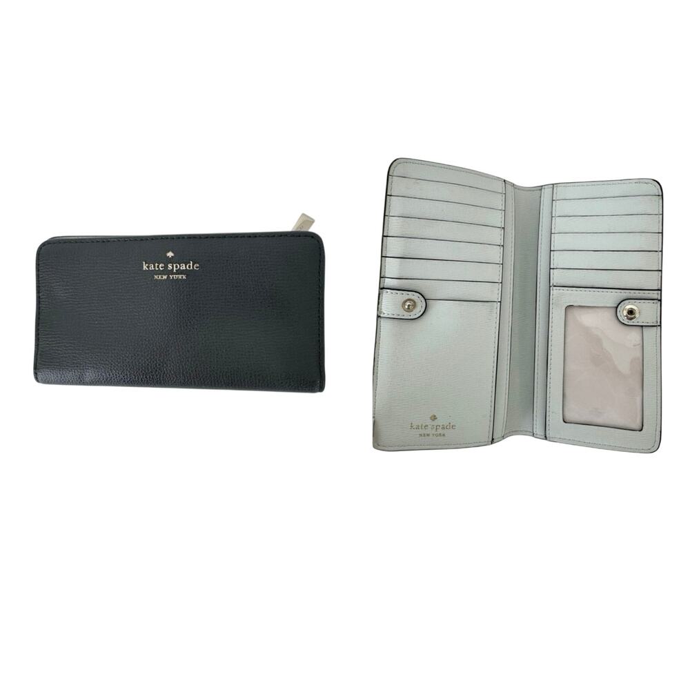 Kate Spade Slim Snap Closure Bifold Wallet Pebble Black Leather Cardholder